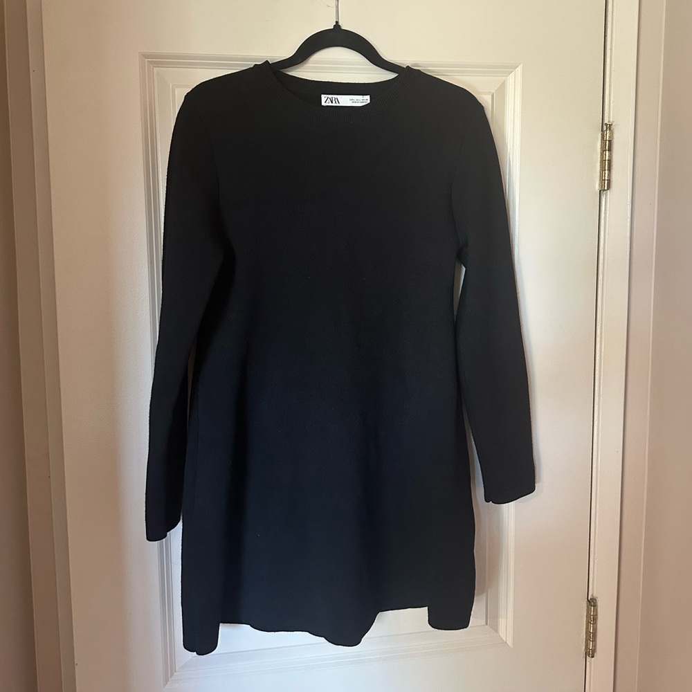 Zara Black Long Sleeve Knit Mini Dress